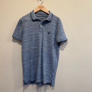 American Eagle Outfitters Heathered Blue Polo Shirt, Flex, Small